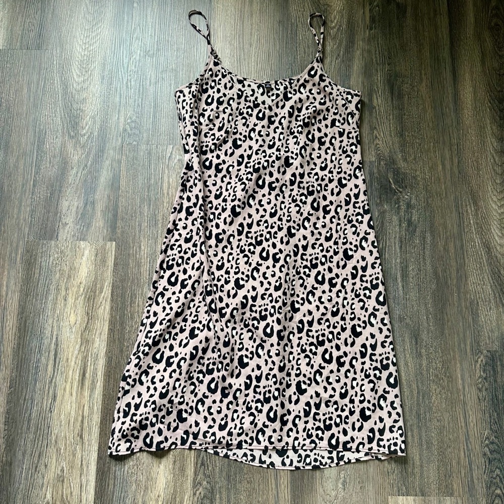 Unbranded Leopard Print Slip Dress Tan Black‎ Animal Print V-Neck Mini XS